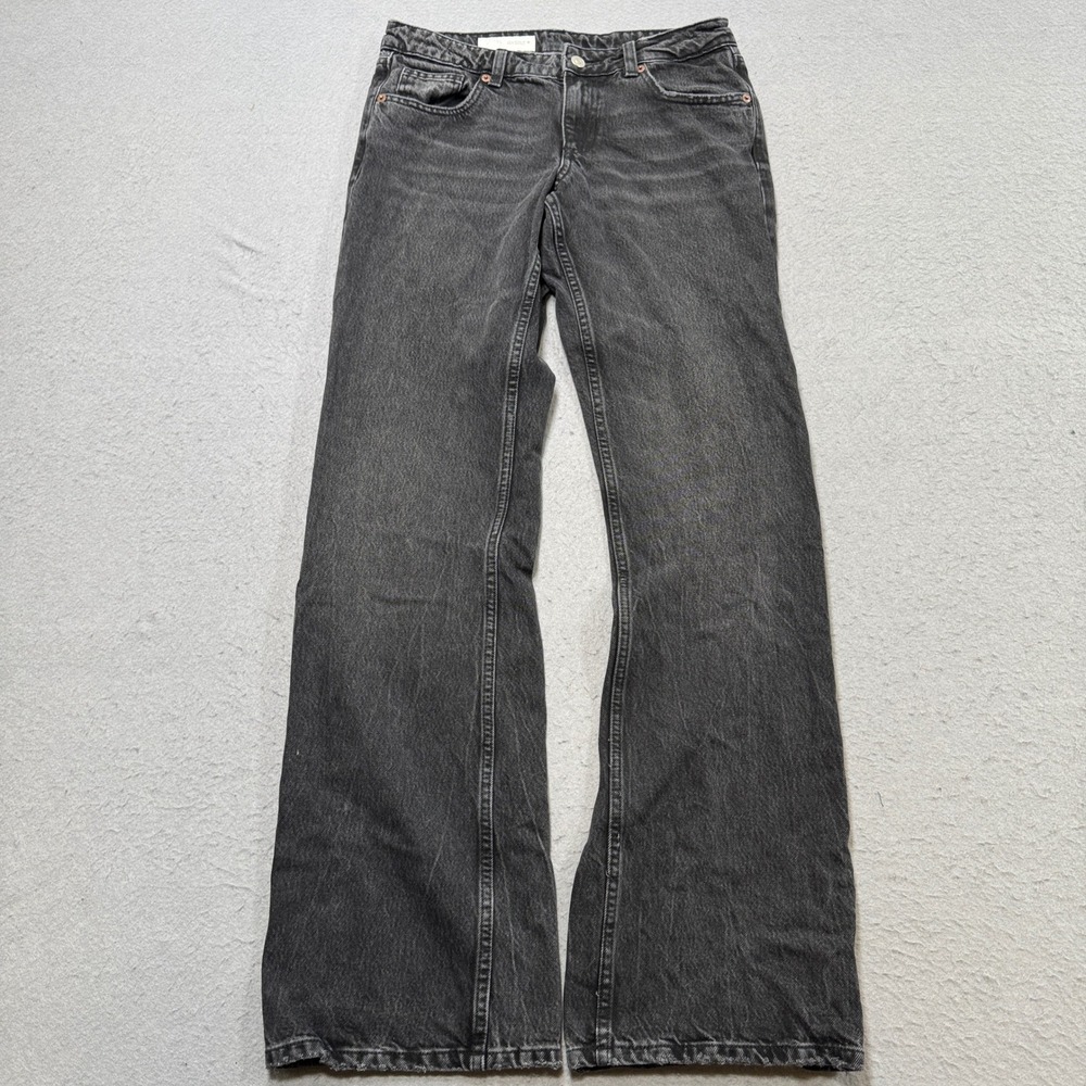 Zara Jeans Women's 4 Black Faded Denim High Rise Relaxed Fit Wide Leg Whiskered
